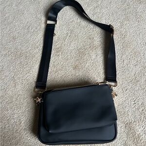 Tory Burch Crossbody Bag - Black with Oversized Gold Logo